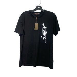 Louis Vuitton Black T-Shirt with White Logo